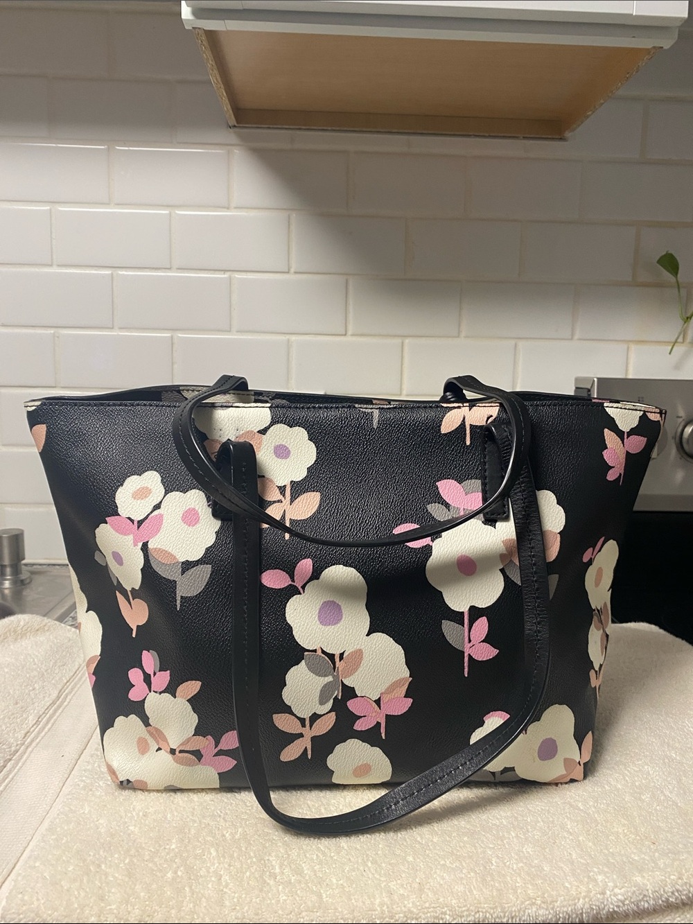 kate spade Black Floral Print Tote with Pastel Accents - Picture 4 of 9